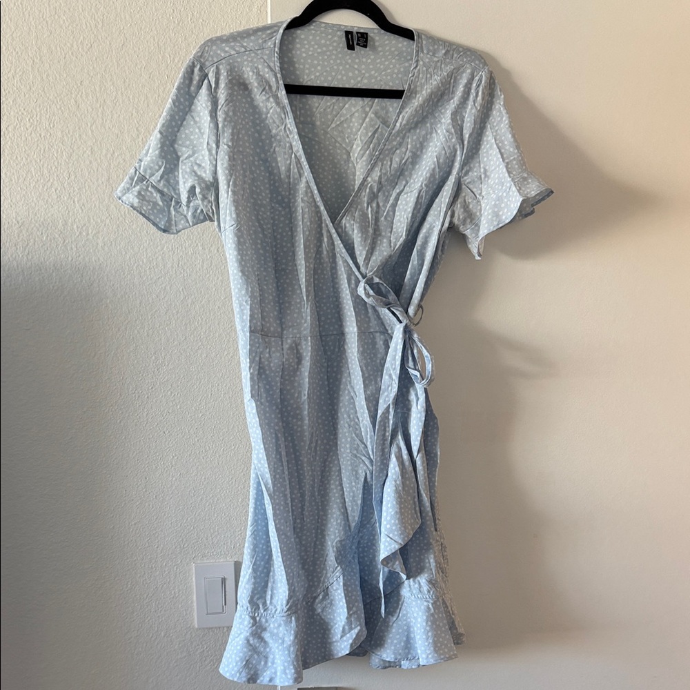 Vero Moda Sky Blue Wrap Dress with Dots